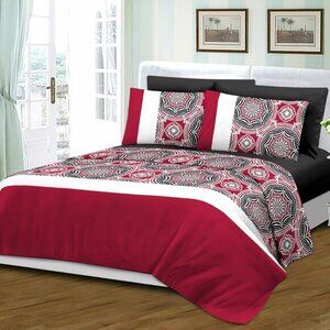 Royal Bamboo King Duvet Cover Set 6 pc Set Red and White print